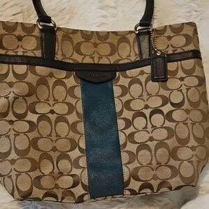 Coach Brown and Teal Signature Shoulder Bag